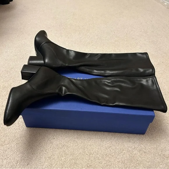 Stuart Weitzman Frannie 60 black leather Stretch knee-high boots Size 7